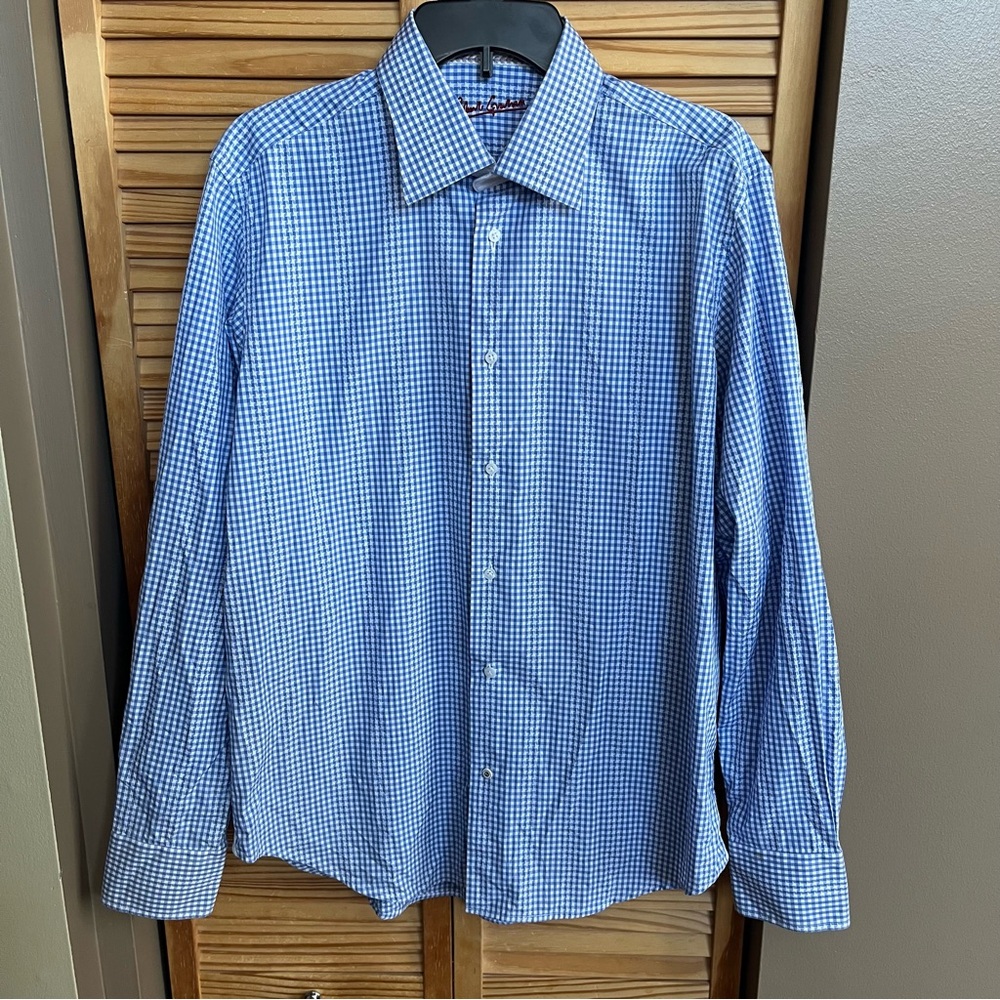 Robert Graham Dress Shirt Mens Large Blue Check Long Sleeve Button-Up